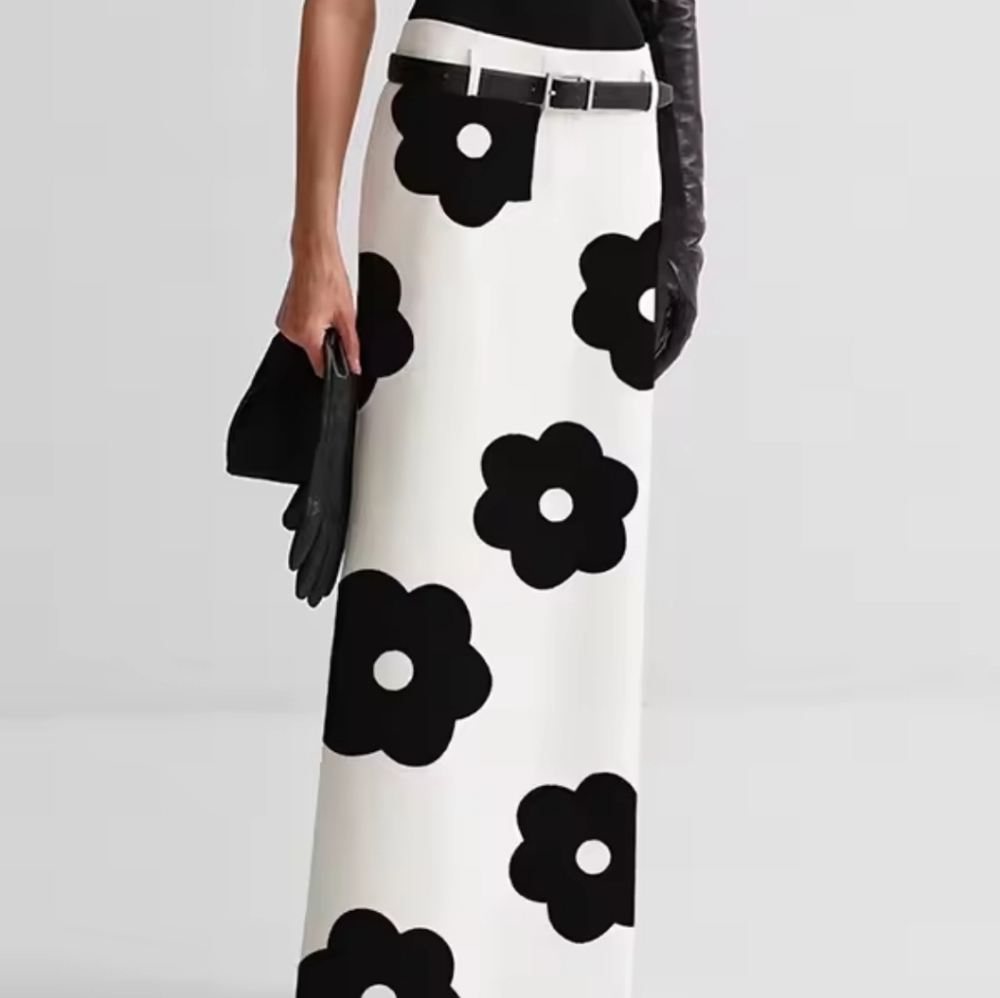 New Women's Fashion Floral PrintedSplit-Back Straight Skirts Spring Summer High
